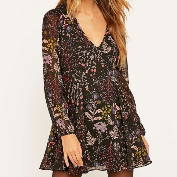 UO Urban Outfitters Mini Dress Floral Deep V 4 S